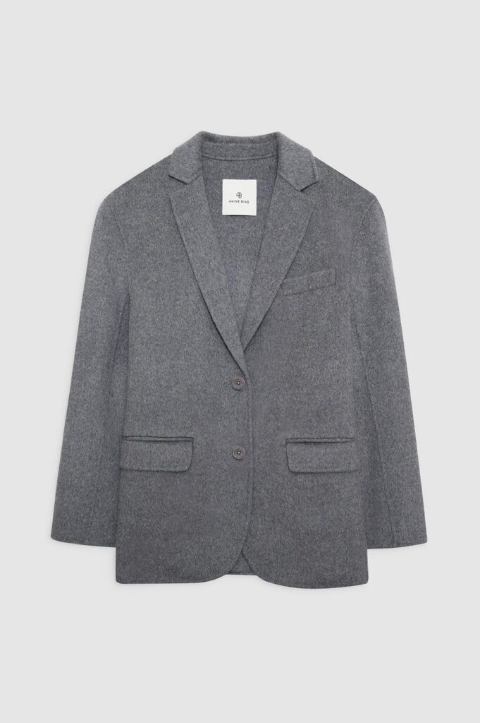 ANINE BING Quinn grey wool-cashmere two-button blazer