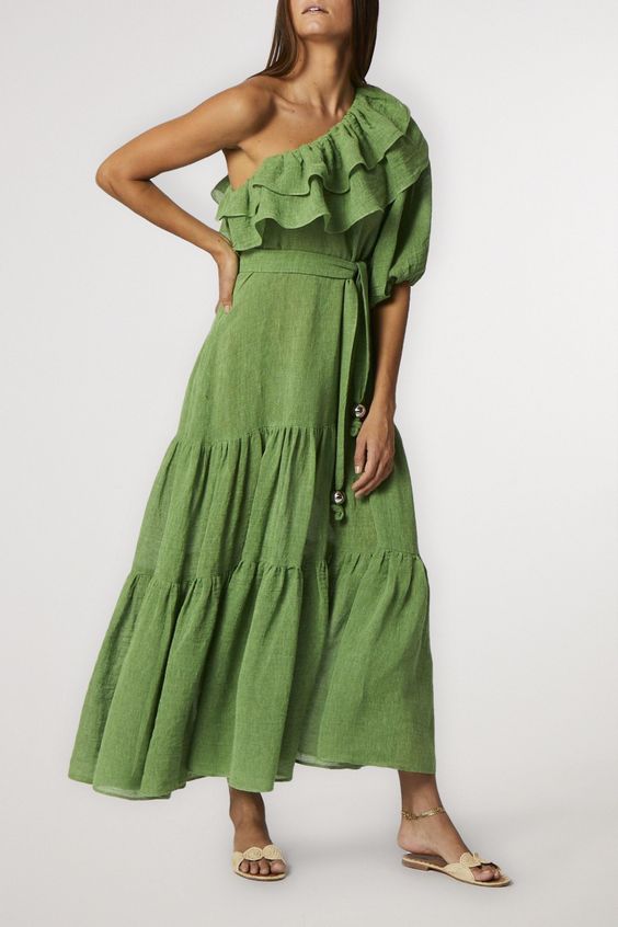 LISA-MARIE-FERNANDEZ-Arden-ruffled-one-sleeve-organic-linen-blend-gauze-maxi-dress - Shopping and Info Best Dresses for Summer 2020