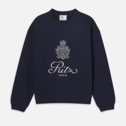 FRAME x Ritz Paris dark-navy sweatshirt with cream crest and script