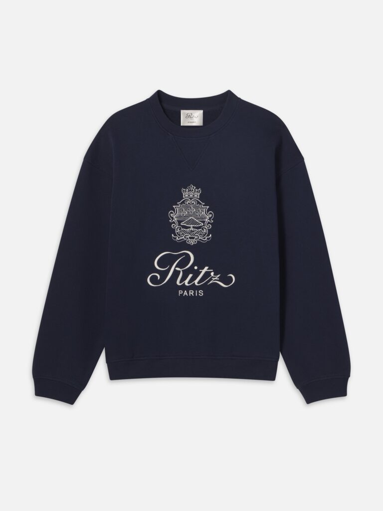 FRAME x Ritz Paris dark-navy sweatshirt with cream crest and script