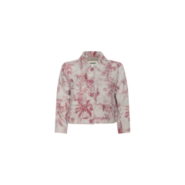 L'Agence Eda cropped linen jacket in pink botanical jungle toile
