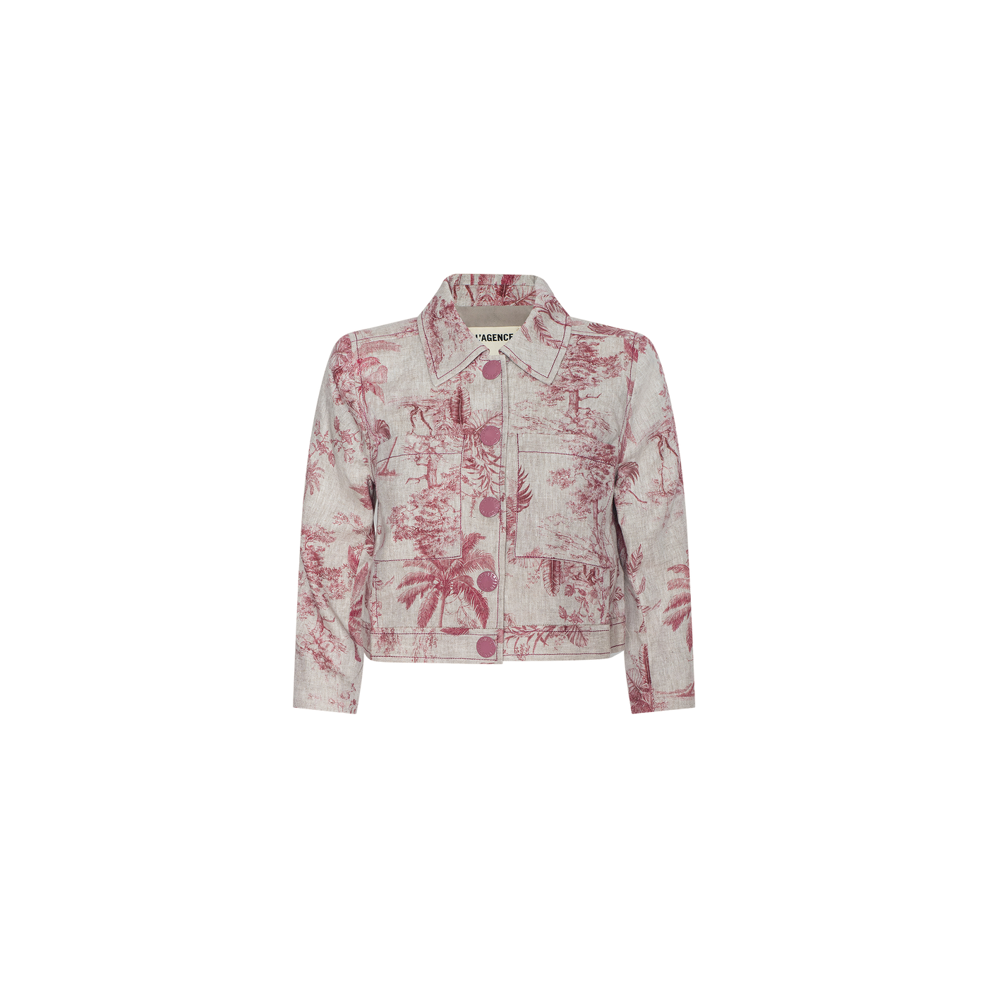 L'Agence Eda cropped pink botanical linen jacket