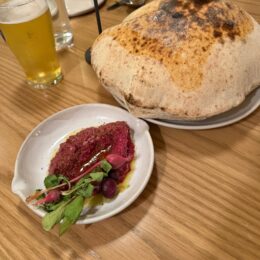 Matilda Park City Utah dinner: flatbread and beet spread