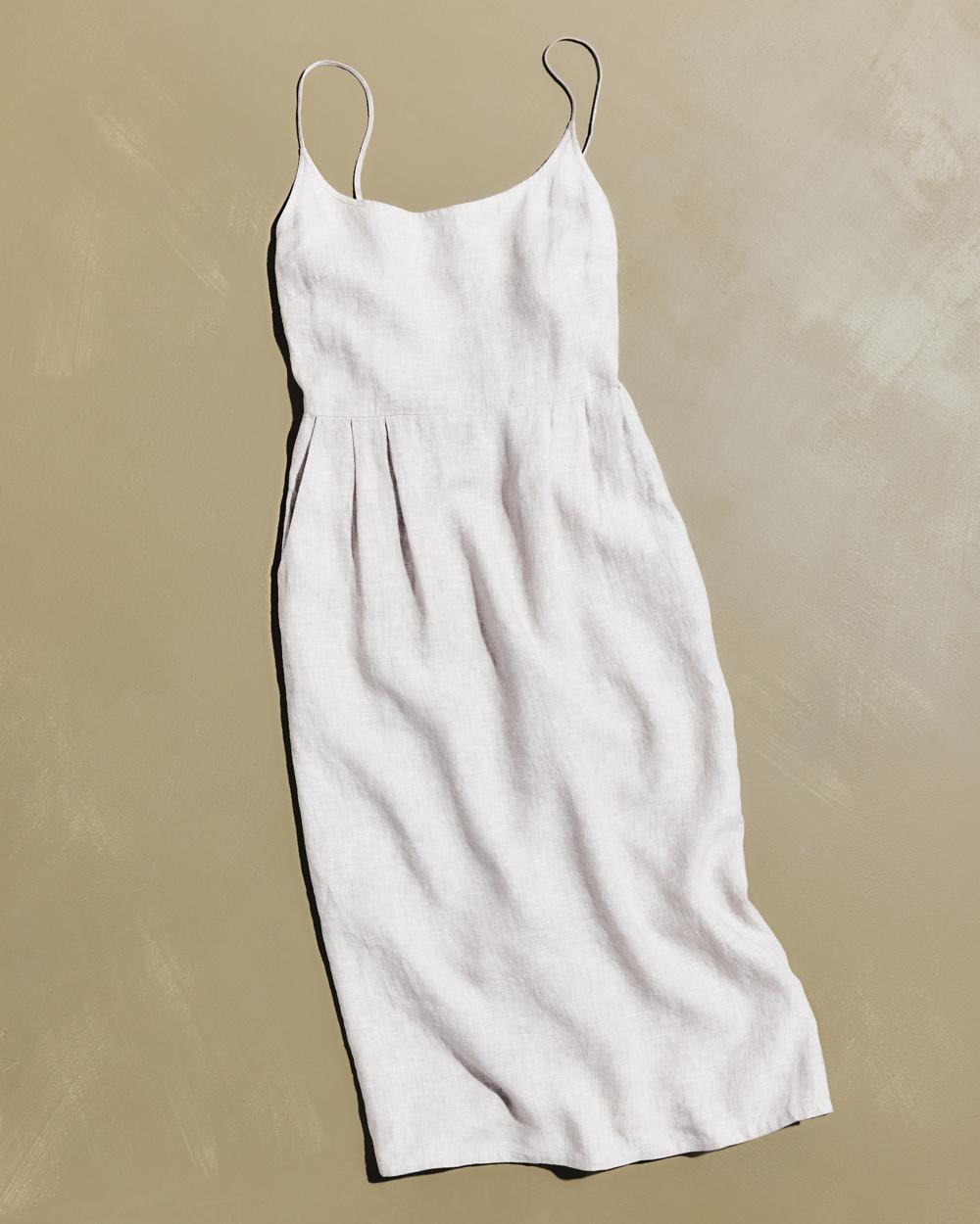 Quince 100% European Linen Scoop Neck Midi Dress in Flax