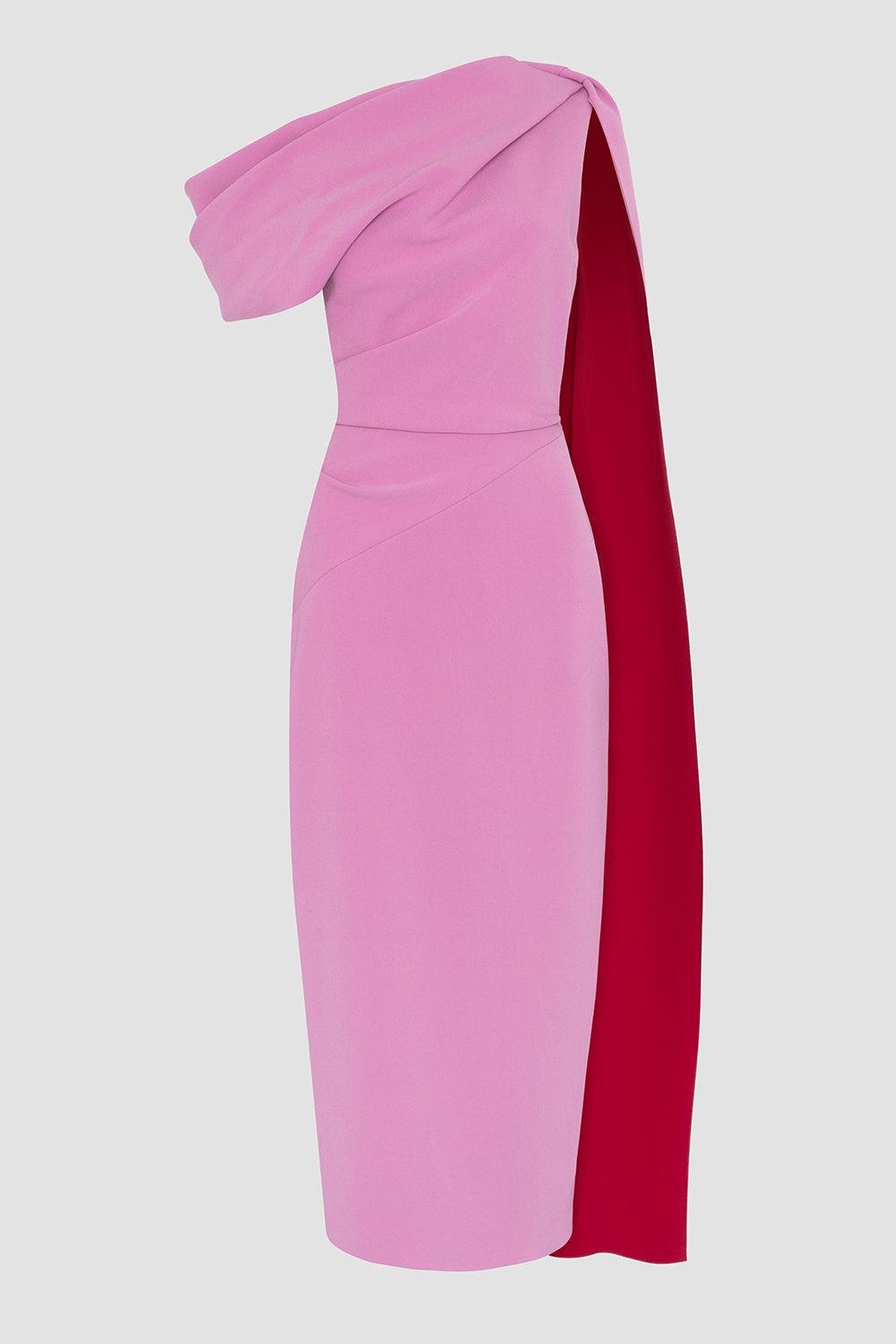 pink draped midi dress - Roksanda Maite Dress in Orchid and Amaranthus - Cami Miller outfits