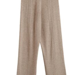 Chinti and Parker Warm Oatmeal Wool Cashmere Wide-Leg Track Pants