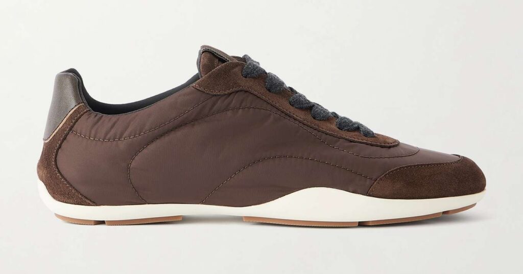 Brunello Cucinelli dark-brown shell and suede sneakers