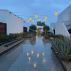 Thompson Palm Springs weekend: the terrace walkway under yellow lanterns