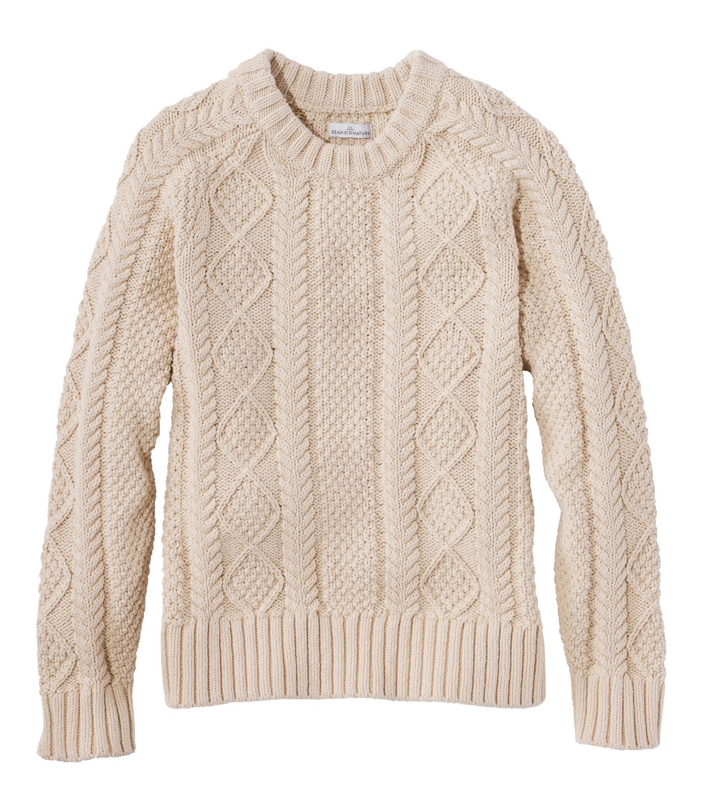 Women's fisherman sweaters: L.L.Bean Signature Cotton Fisherman Crewneck in Beige