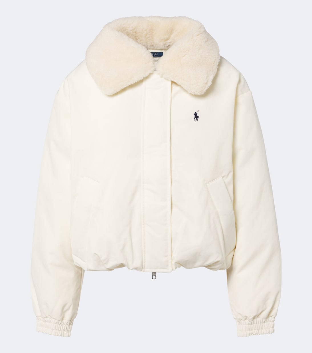 Polo Ralph Lauren Cream Cropped Zip-Front Jacket with Teddy Collar