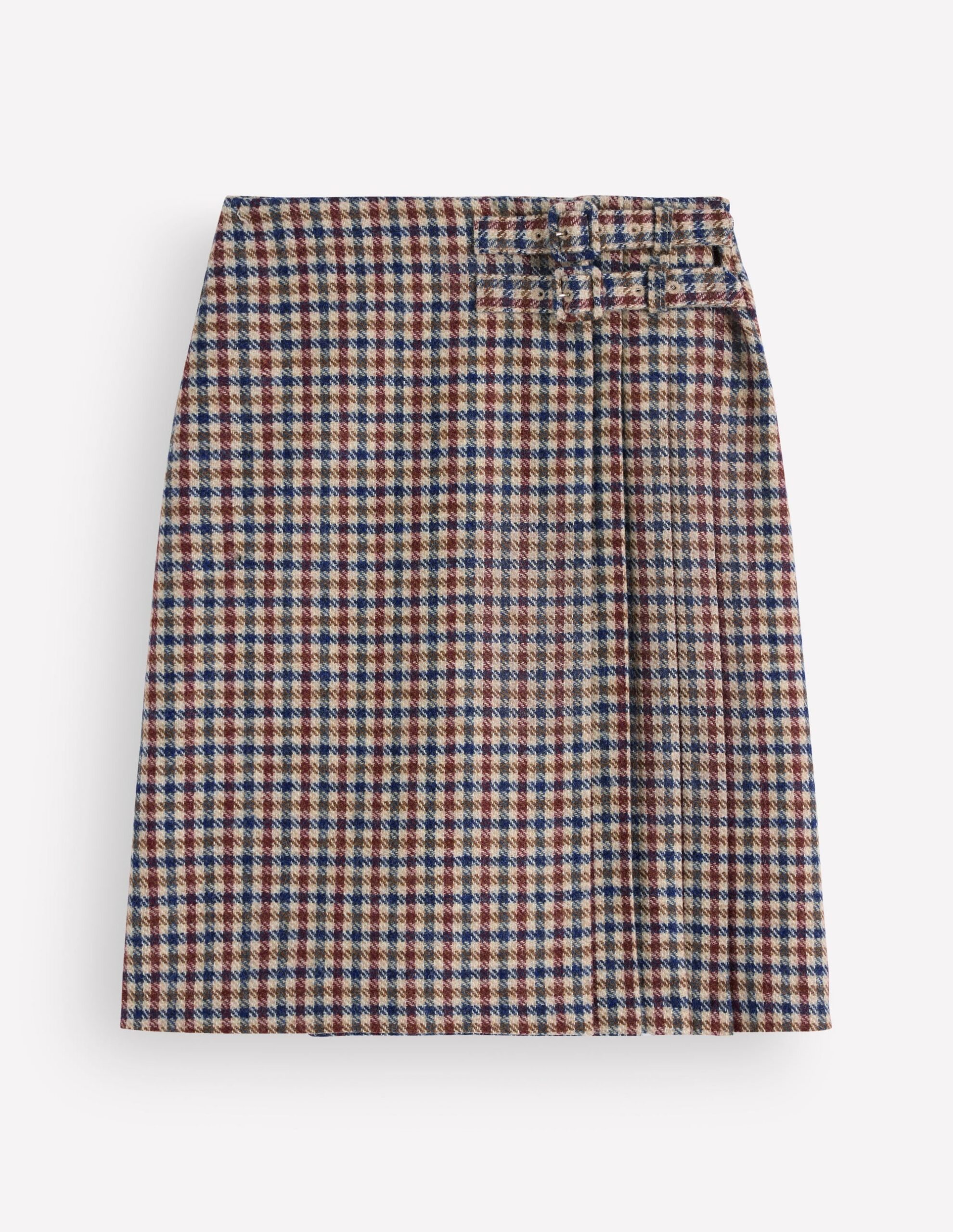 Boden Vera Wool Blend Kilt in Ivory, Blue and Maroon Check