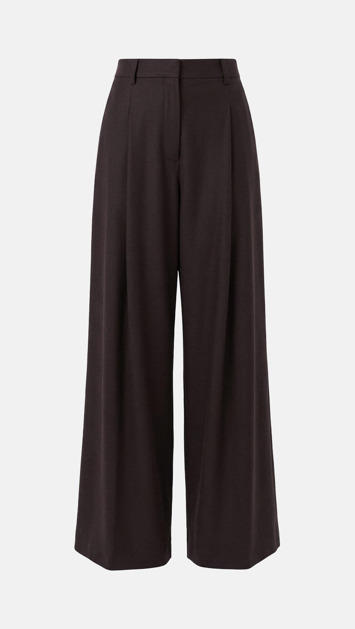 Cacao pleated wide-leg wool trousers - Theory