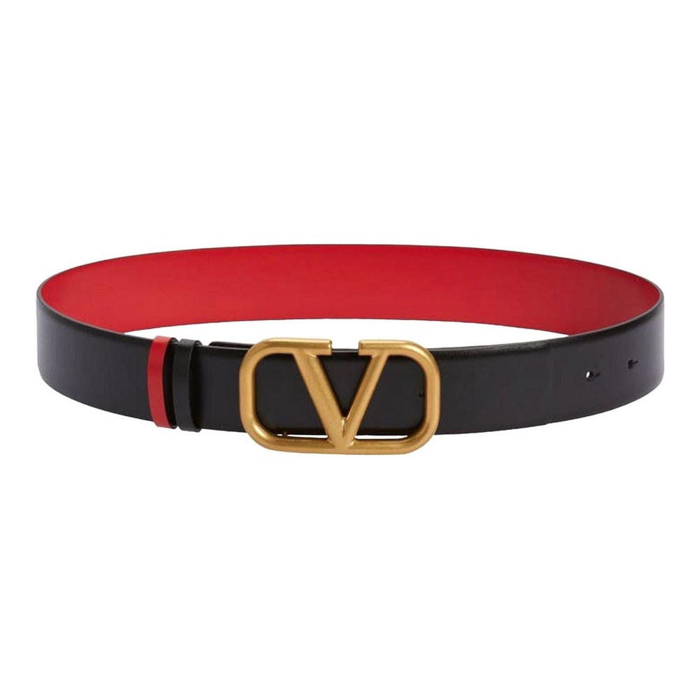 Valentino Garavani VLOGO reversible leather belt in black and crimson