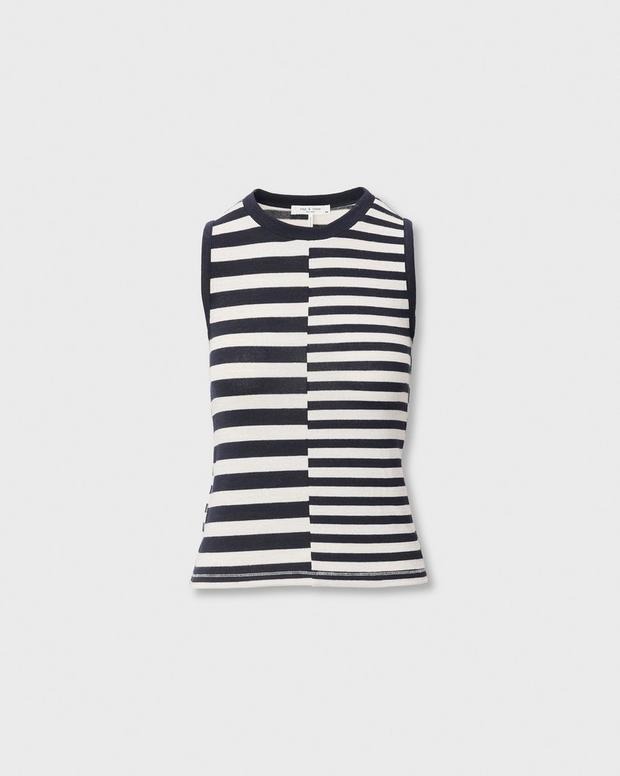 rag & bone The Knit Mix navy and ivory striped tank