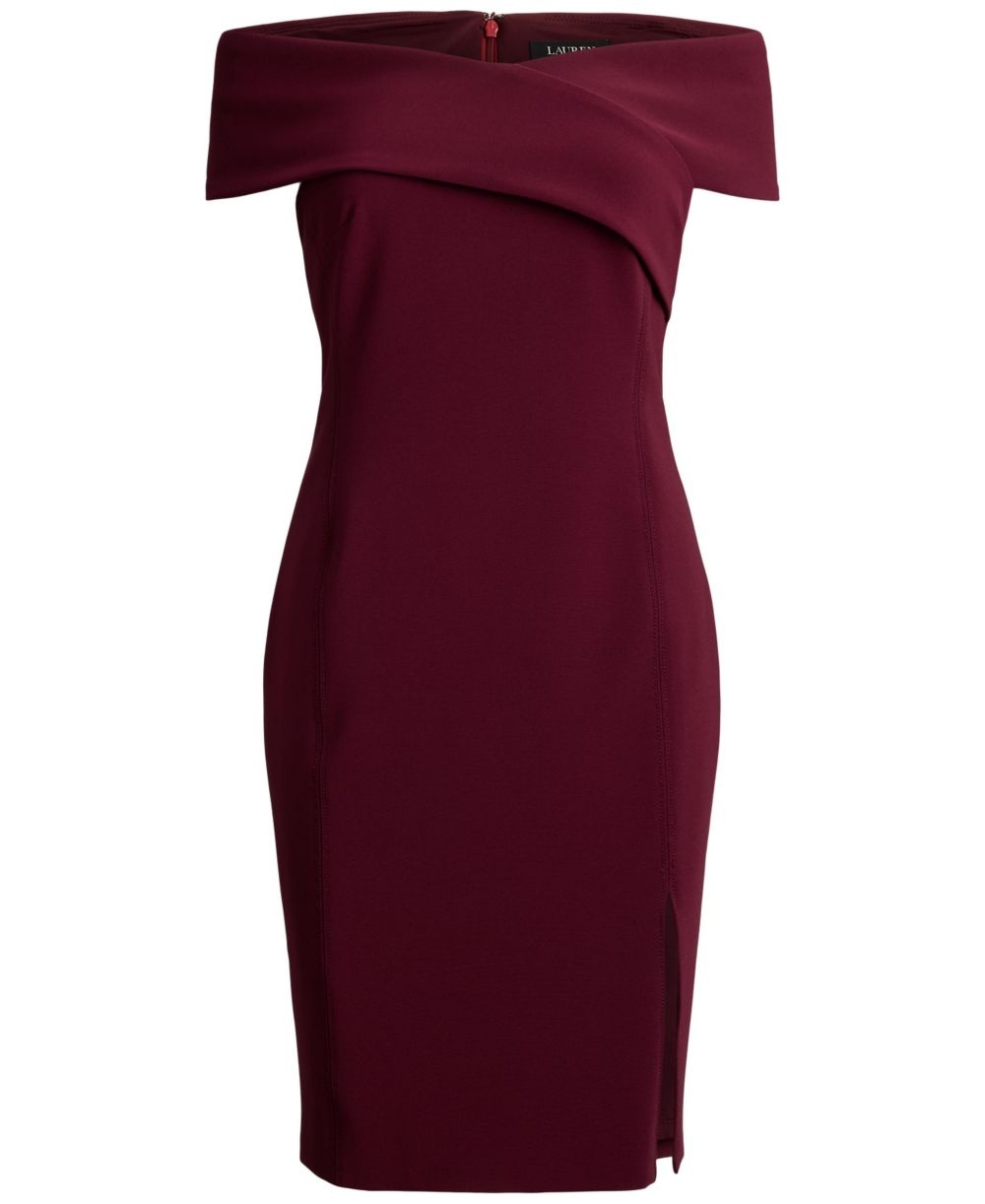 garnet off-the-shoulder dress - Lauren Ralph Lauren Faille Off-the-Shoulder Cocktail Dress in Dark Garnet - Cami Miller outfits