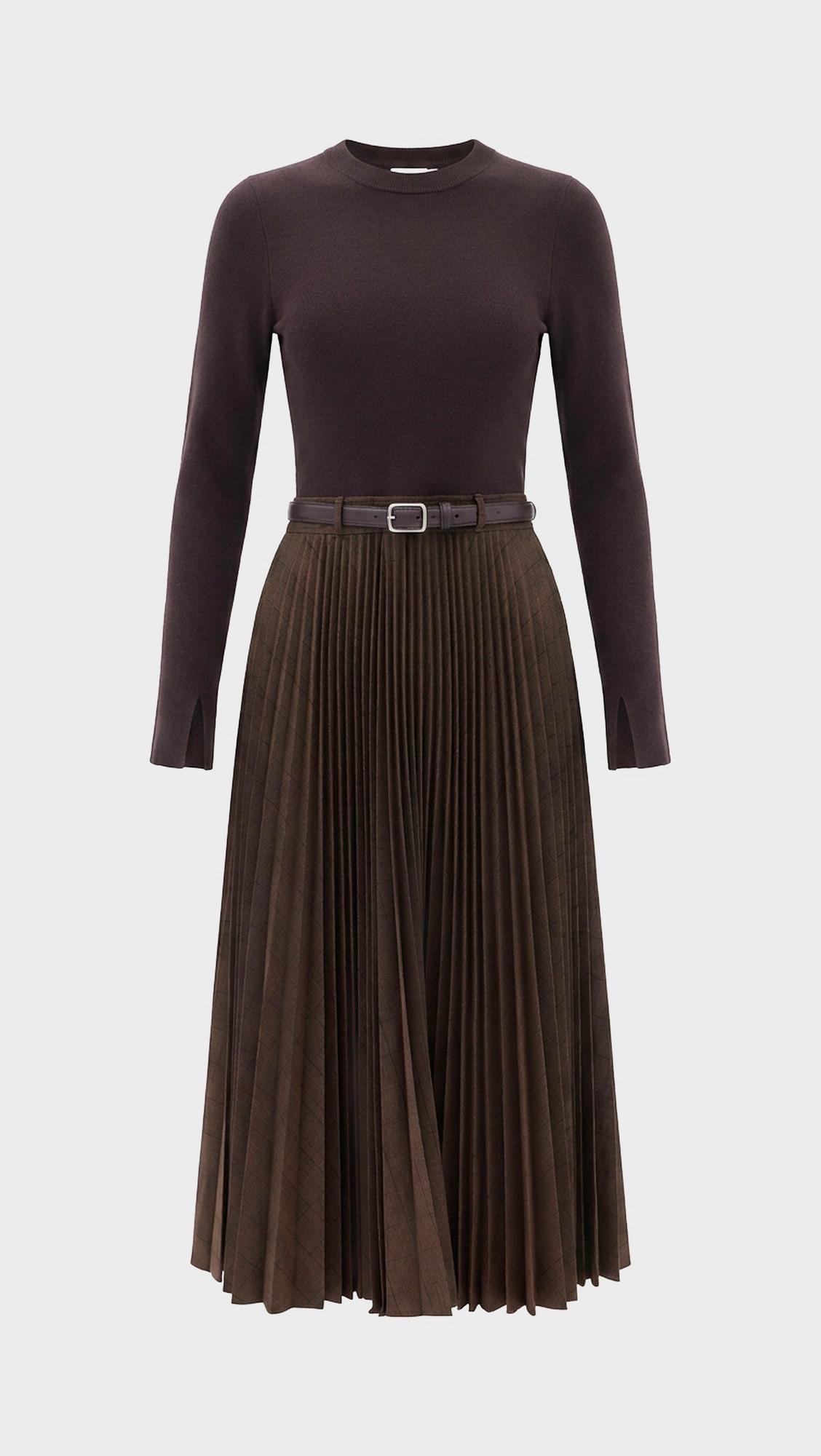 Chocolate knit-and-pleated midi dress - SIMKHAI