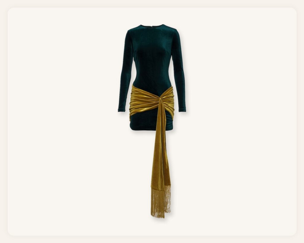 Retrofête Jackson teal velvet long-sleeve mini dress