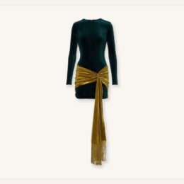 Retrofête Jackson teal velvet long-sleeve mini dress