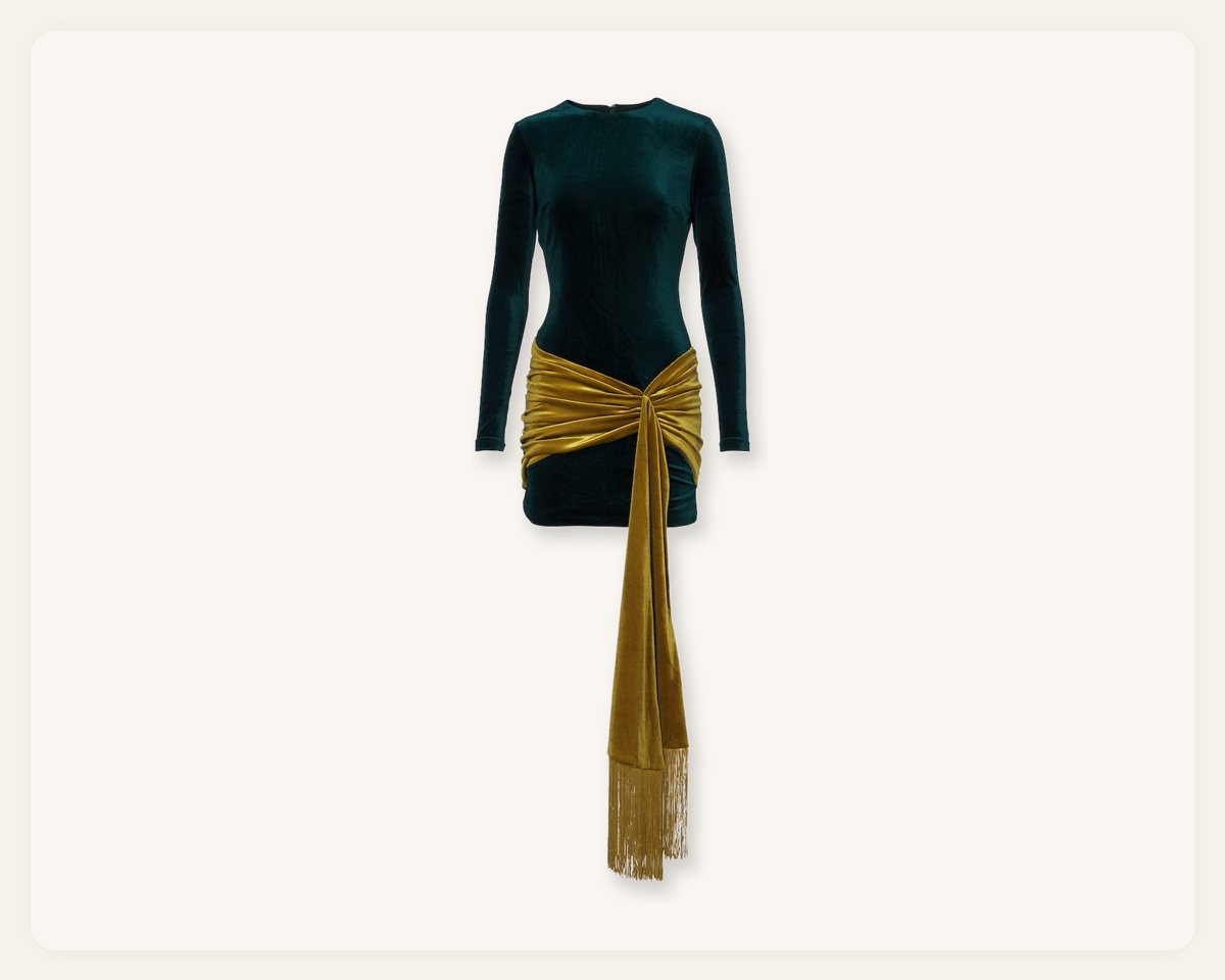 Retrofête Jackson teal velvet long-sleeve mini dress
