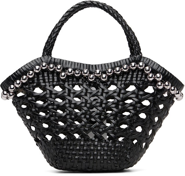 OSOI Lip black woven recycled-leather top-handle bag