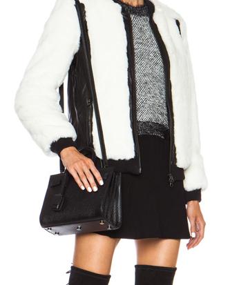 White faux fur jacket detail