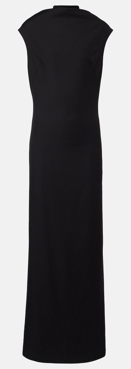 Brunello Cucinelli black Monili draped wool-blend gown