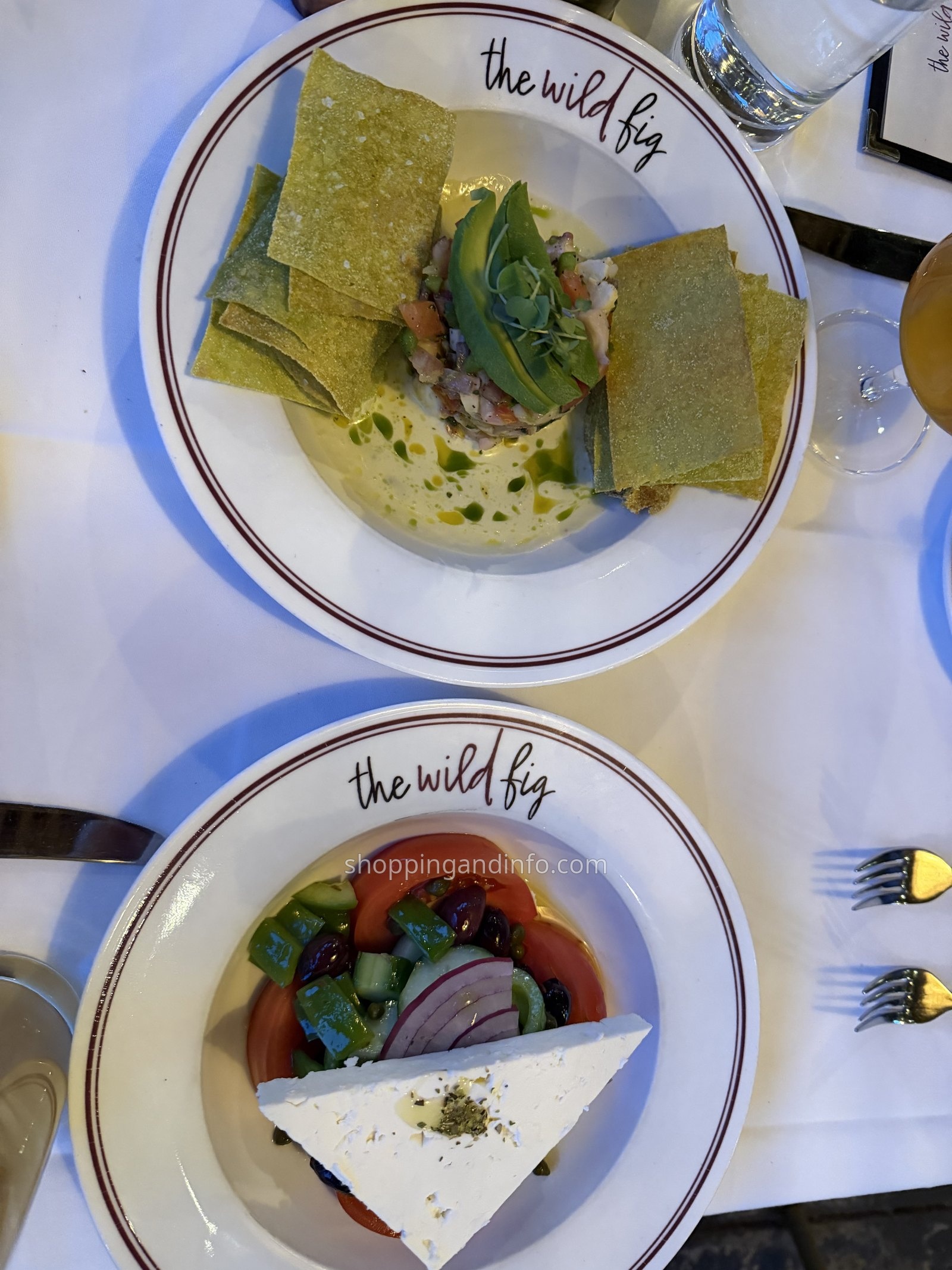 Ceviche with avocado and chips and a feta salad at The Wild Fig. - Aspen in Winter Ceviche with avocado and chips and a feta salad at The Wild Fig. - Aspen in Winter
