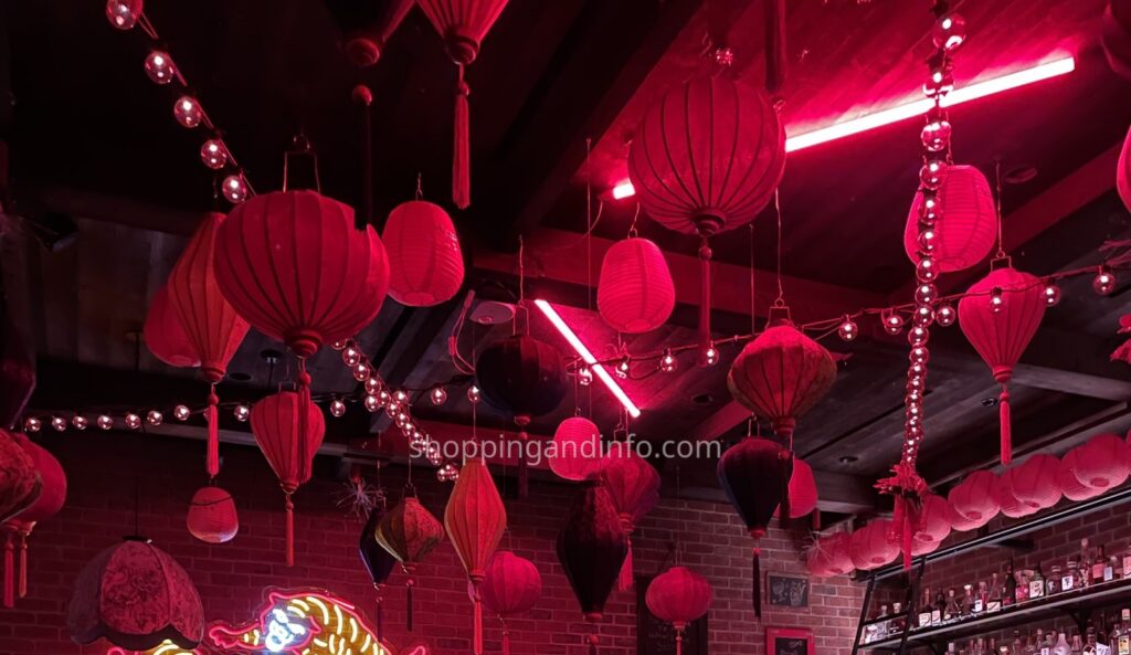 Red lanterns and neon lights in Las Vegas