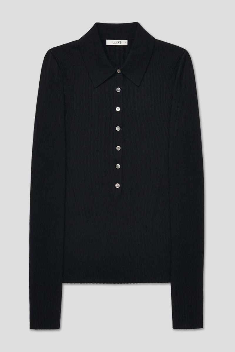 AYR The Rue black ultrafine cashmere polo-collar knit