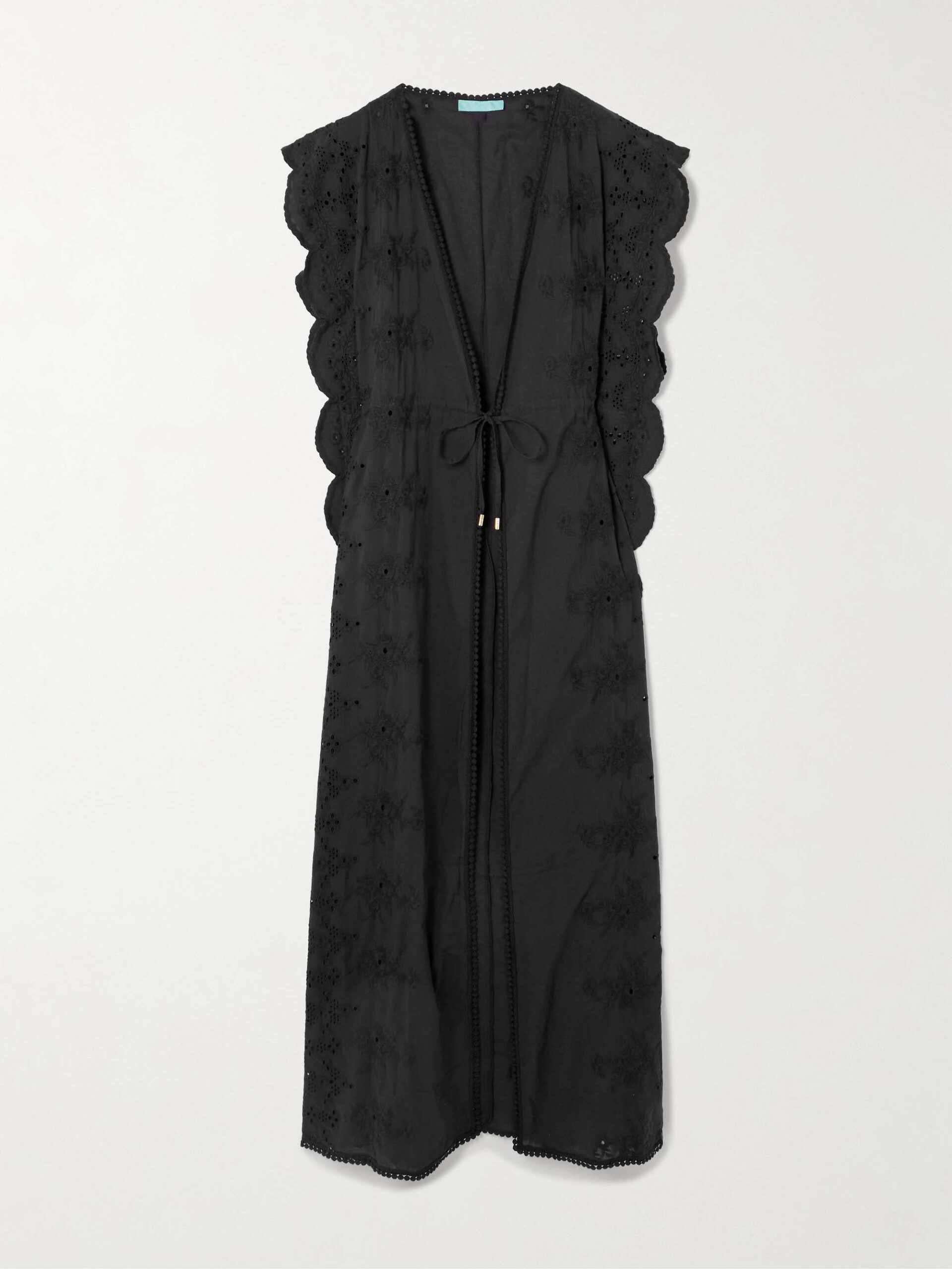 Black Broderie Anglaise Kaftan with a Tie Waist