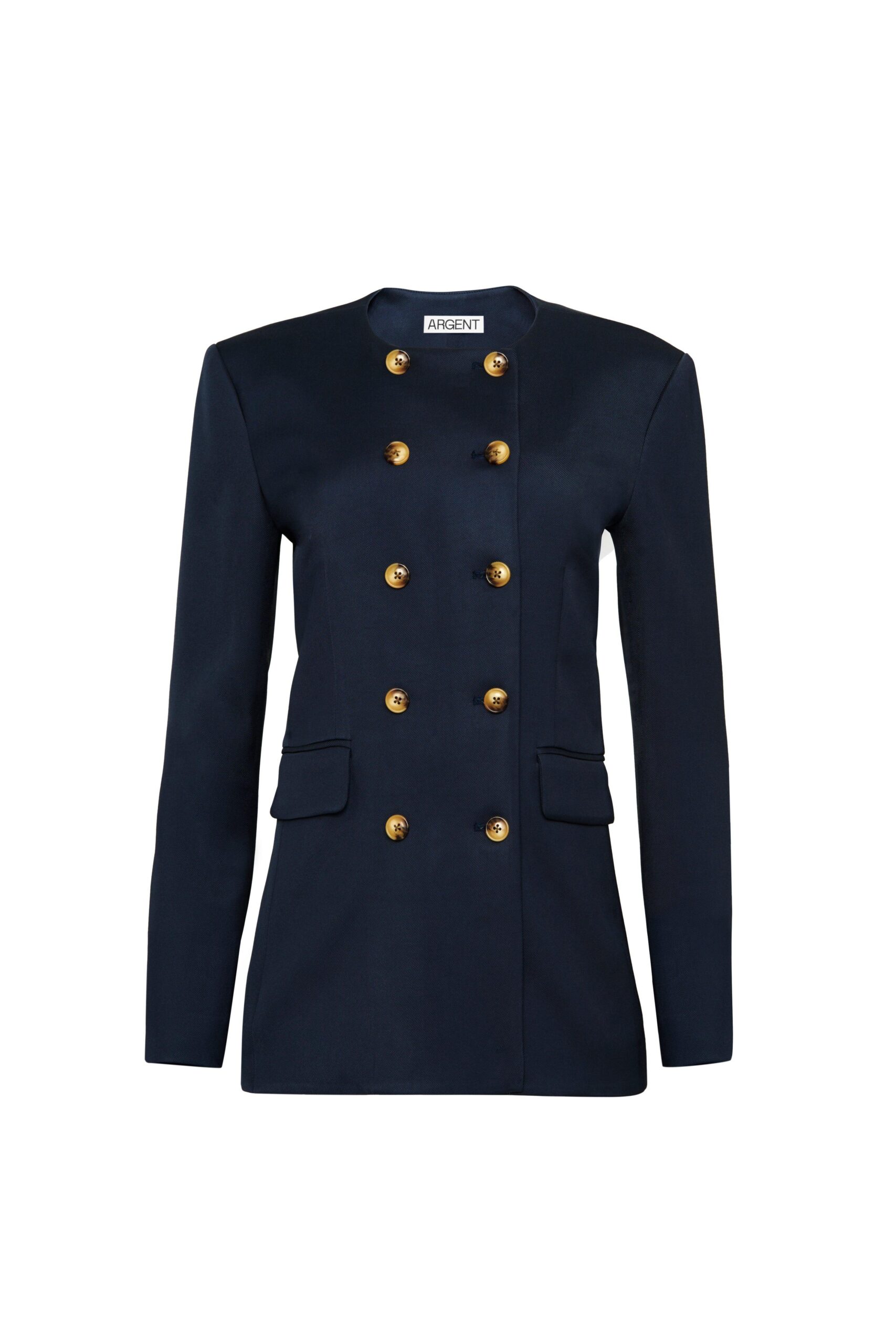 Argent Double-Breasted Crewneck Blazer in Navy - Rebecca Falcone outfits Argent Double-Breasted Crewneck Blazer in Navy - Rebecca Falcone outfits