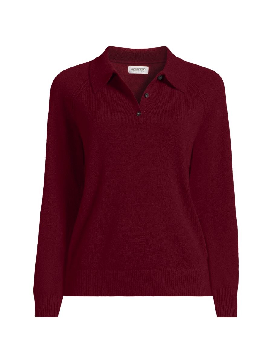 Lands' End Dusty Shiraz cashmere polo sweater