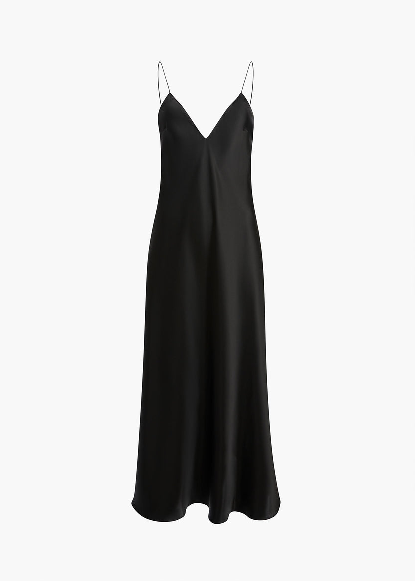 Black bias-cut satin Taja slip dress by Khaite