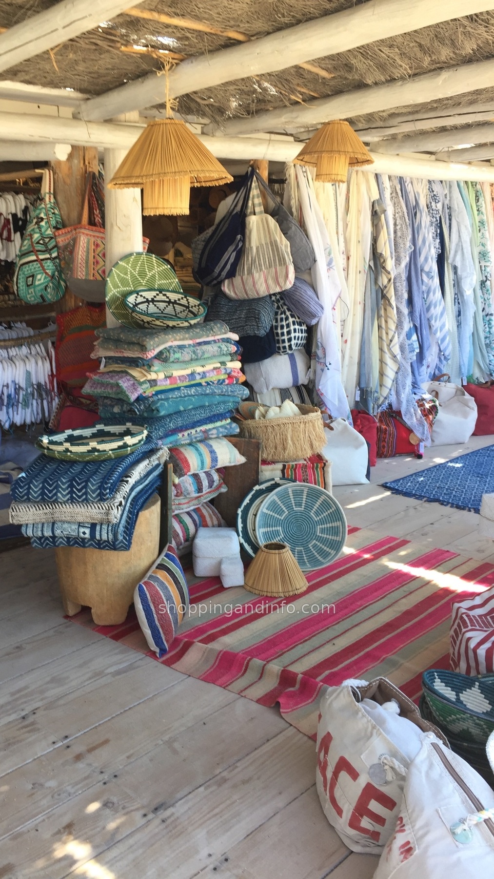Colorful textiles in the Club 55 boutique