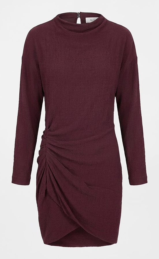 A.L.C. Ivana pinot-red long-sleeve draped mini dress