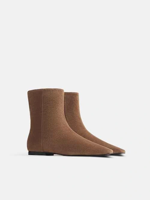 Ankle boots for women: Reformation Remy flat snip-toe boots in Farro suede