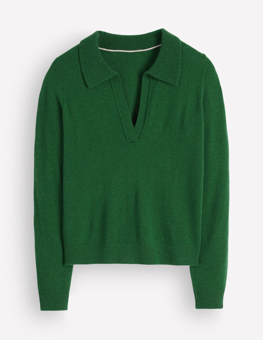 Boden Fresh Green Elsie cashmere open-collar henley