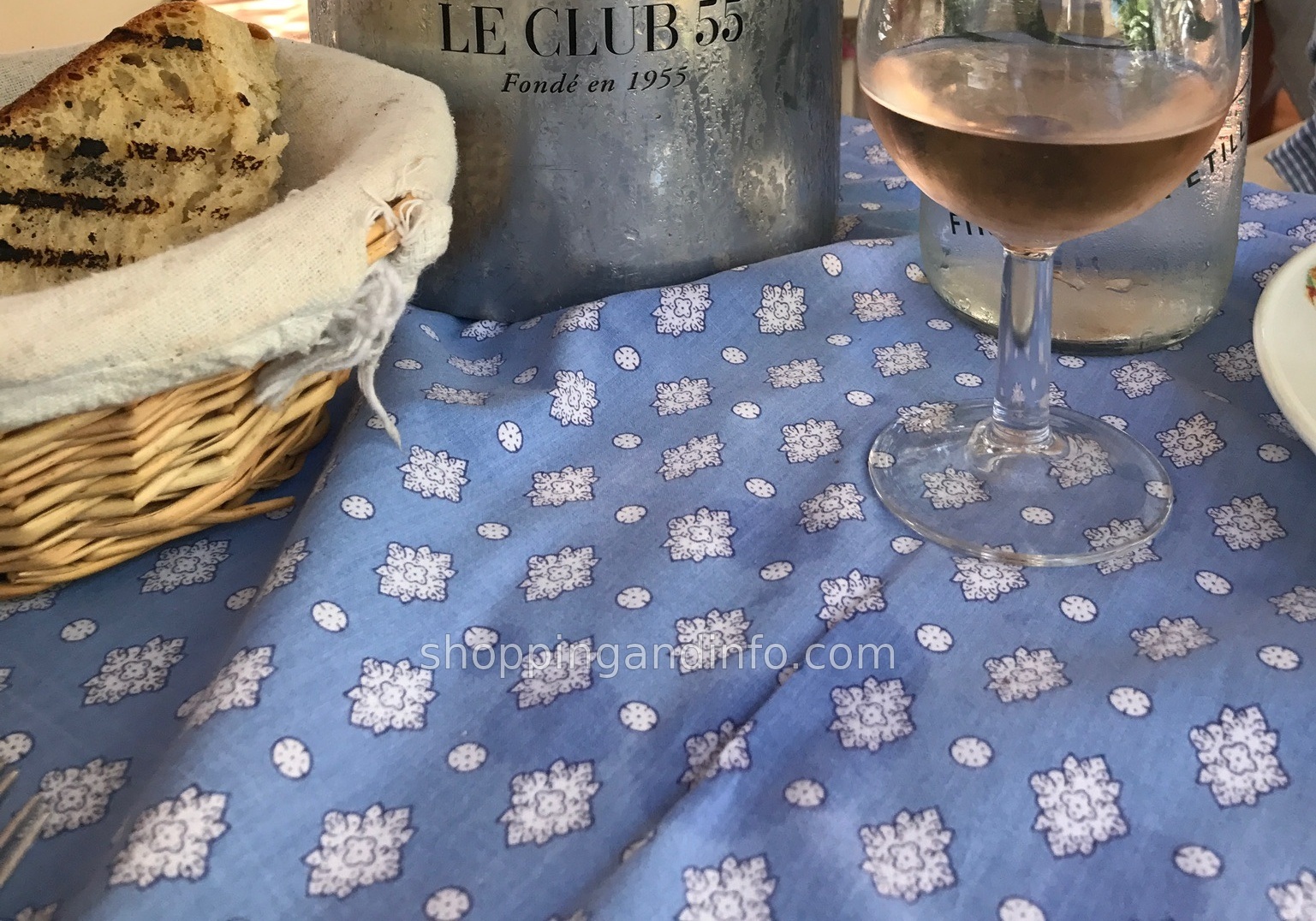 Wine bucket and bread at our Club 55 lunch table