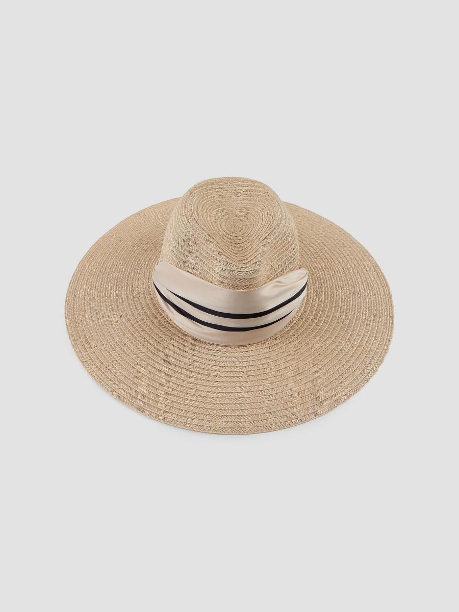 Eugenia Kim Beige Woven Wide-Brim Sun Hat with Striped Scarf