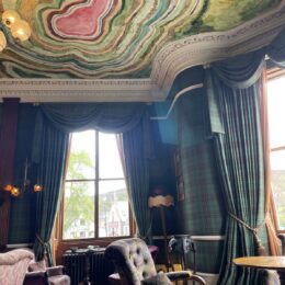 What to wear in the Scottish Highlands: painted ceiling at The Fife Arms