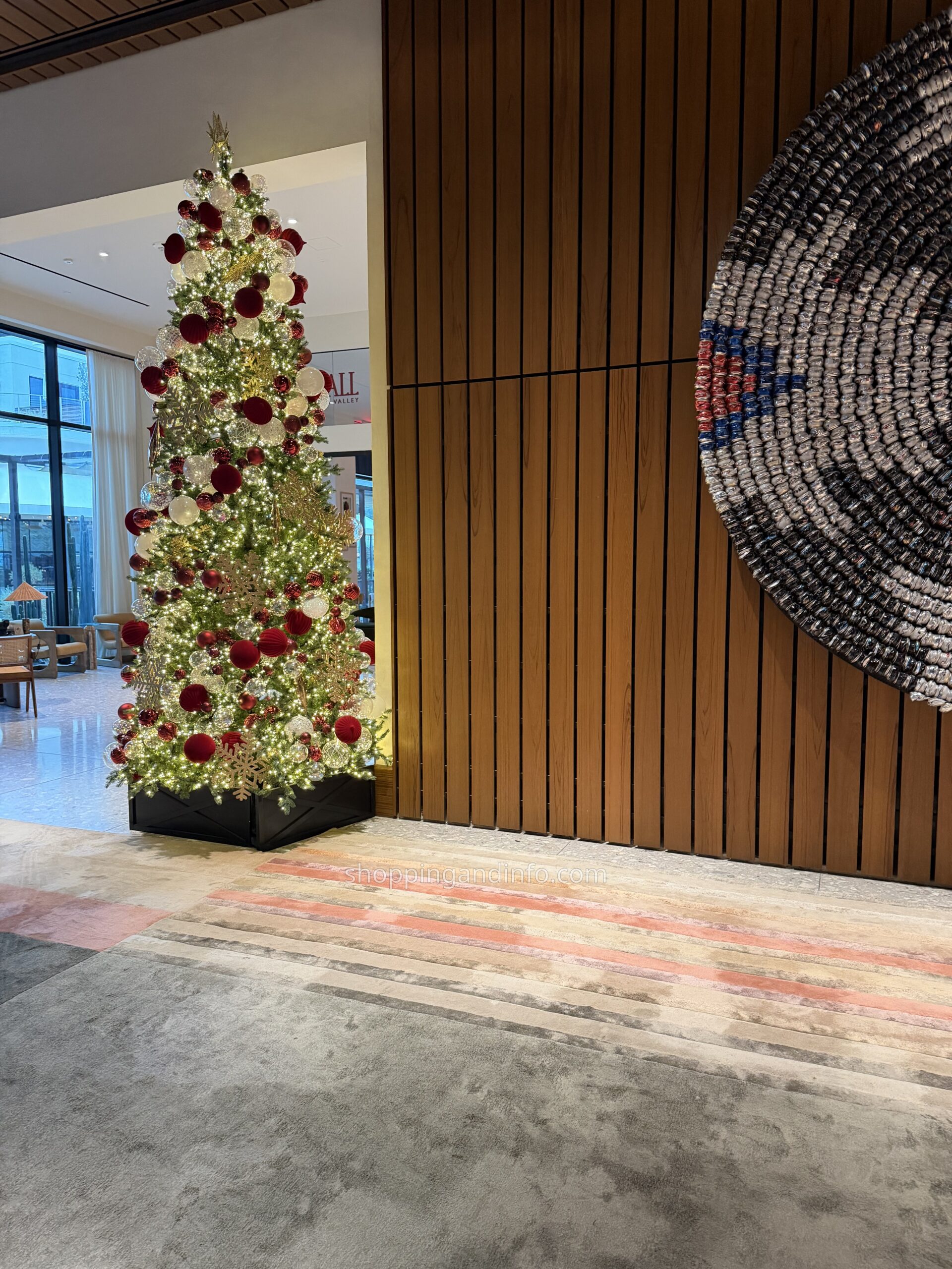 Decorated Christmas tree inside a Palm Springs hotel