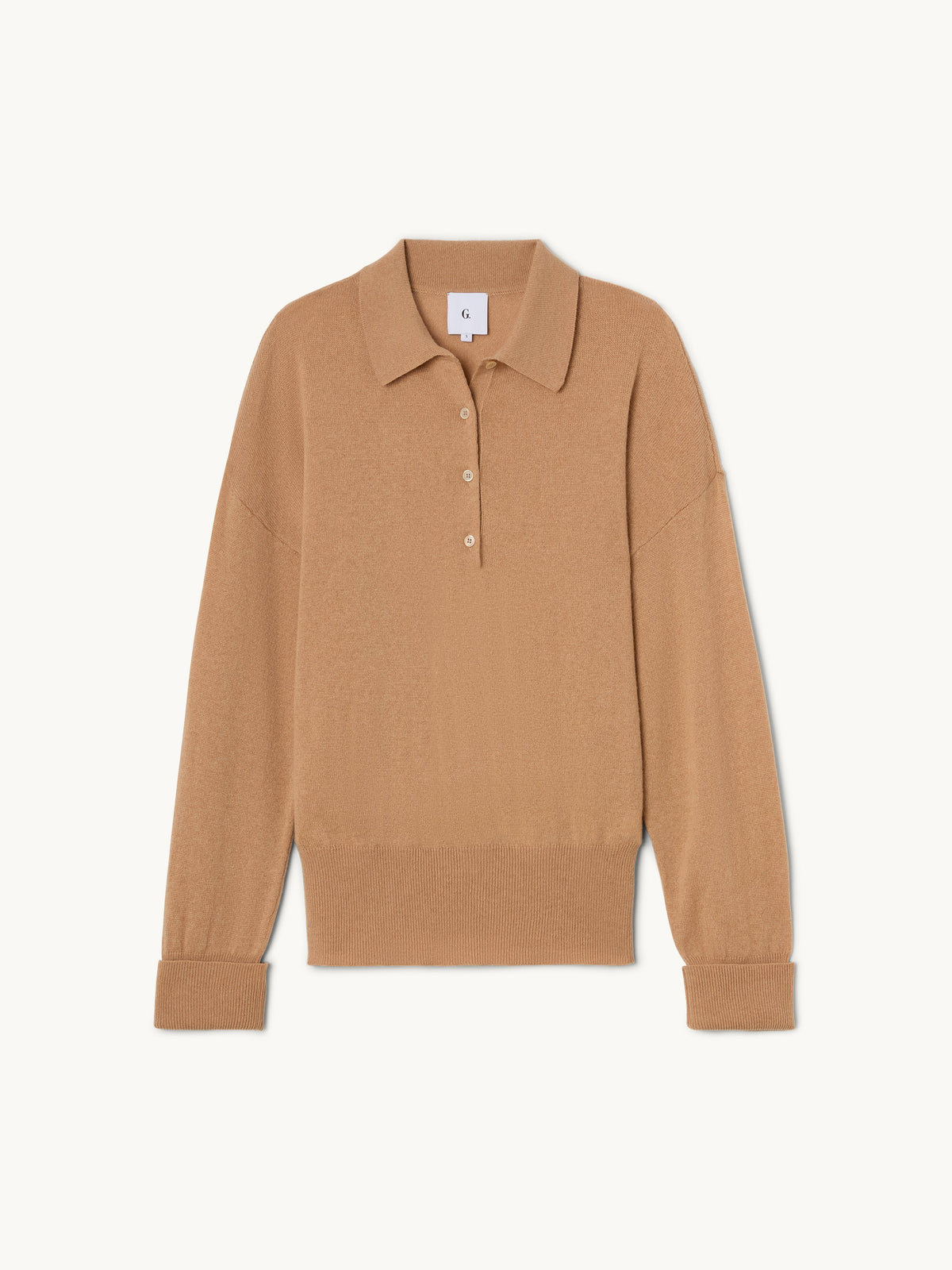 GWYN sand cashmere polo sweater with mother-of-pearl buttons