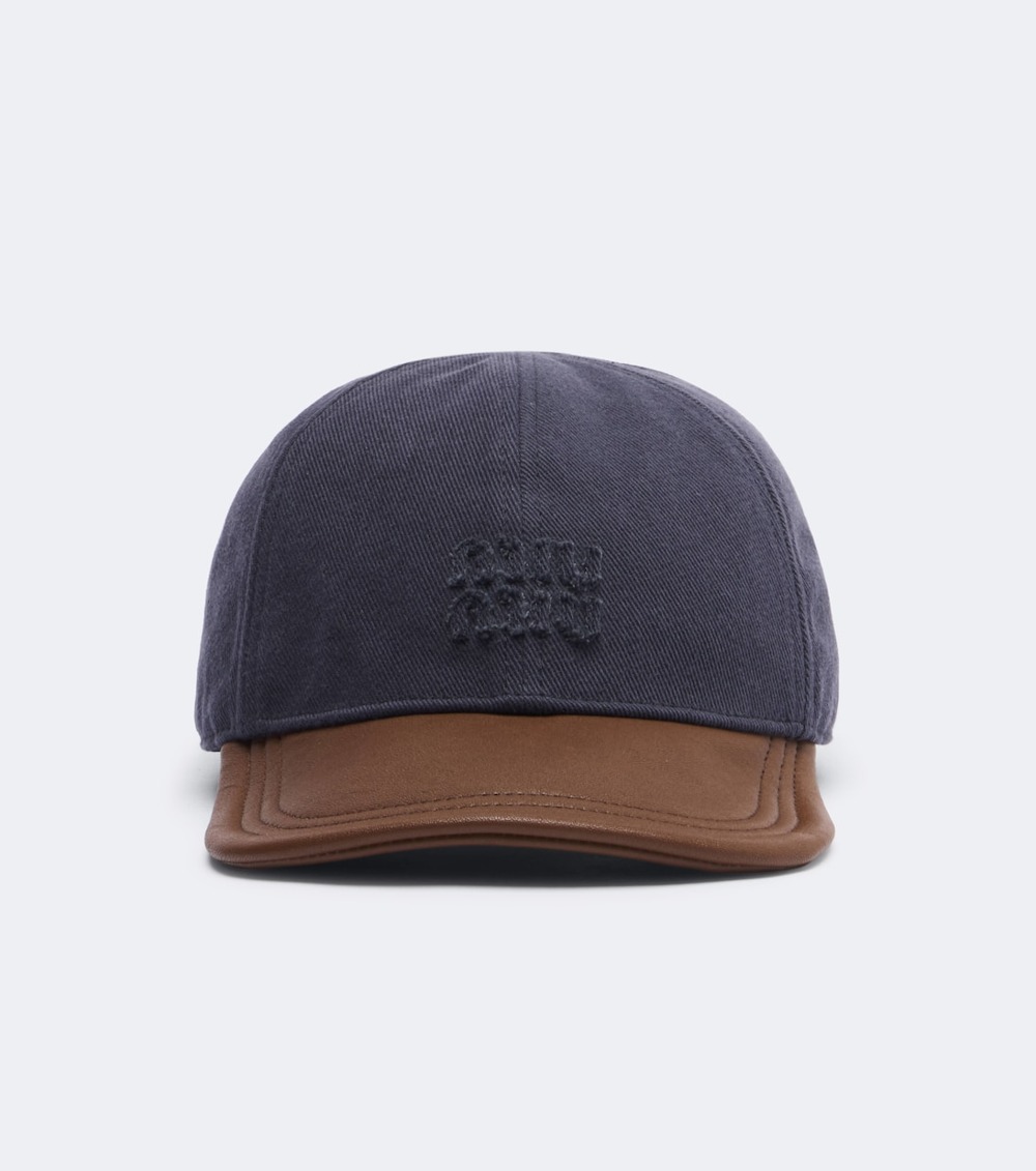 Workout outfits: Leather-trimmed drill baseball cap in Grey Workout outfits: Leather-trimmed drill baseball cap in Grey