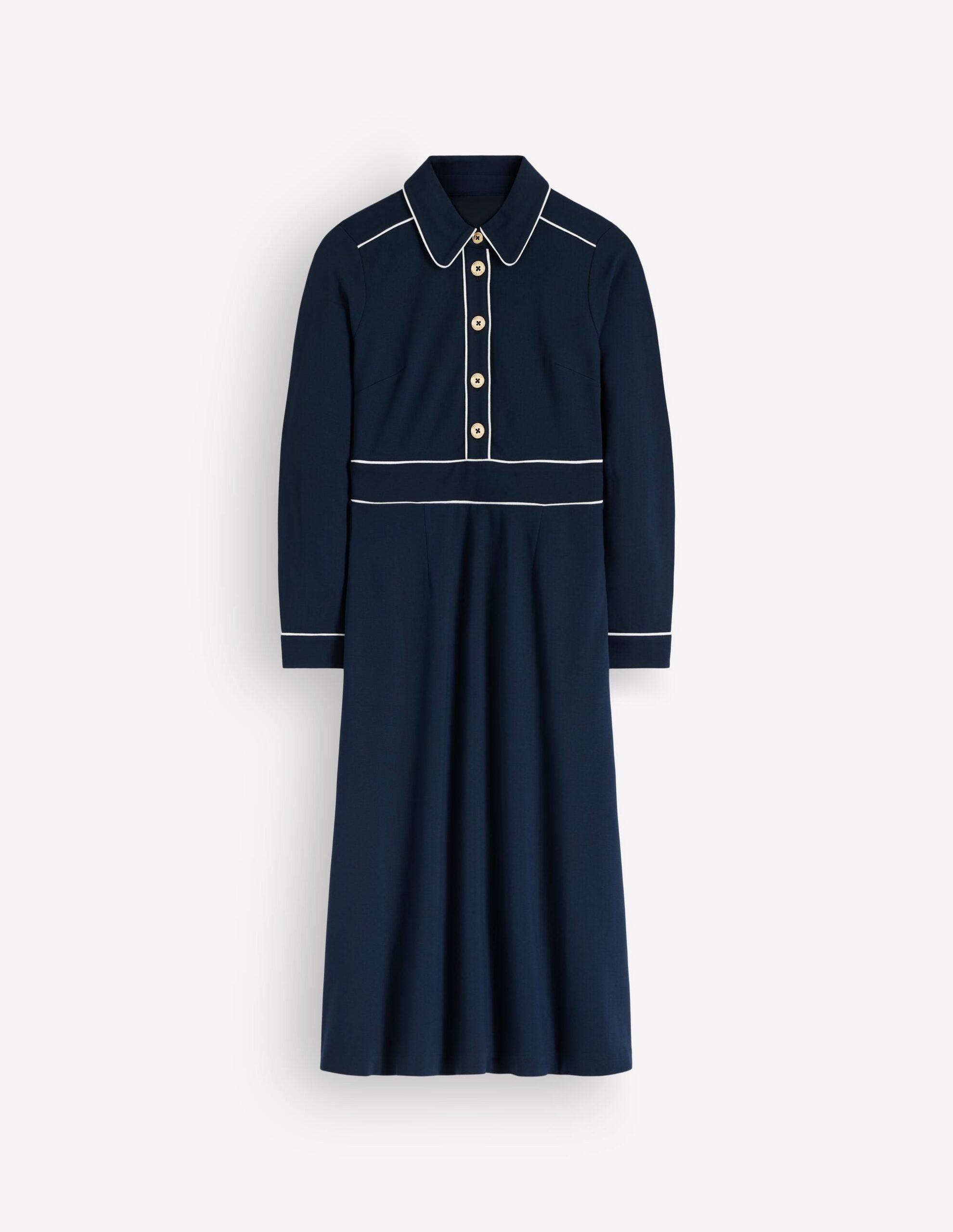 Boden Etta Piping Detail Ponte Dress in Navy Ivory - Kaitlyn Meade outfits