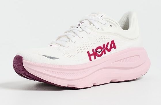 HOKA Bondi 9 white and pink-opal sneakers