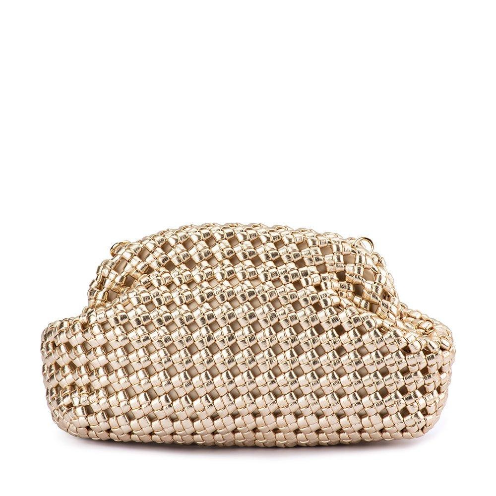 Olga Berg Everly Gold Woven Clutch - yacht club cocktail attire Olga Berg Everly Gold Woven Clutch - yacht club cocktail attire