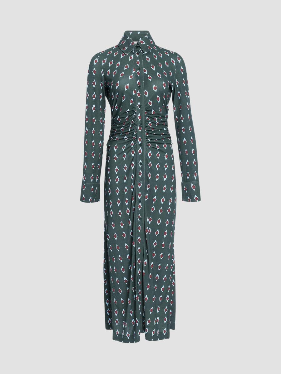 Altuzarra Claudia Hunter-Green Scarf-Print Midi Shirtdress