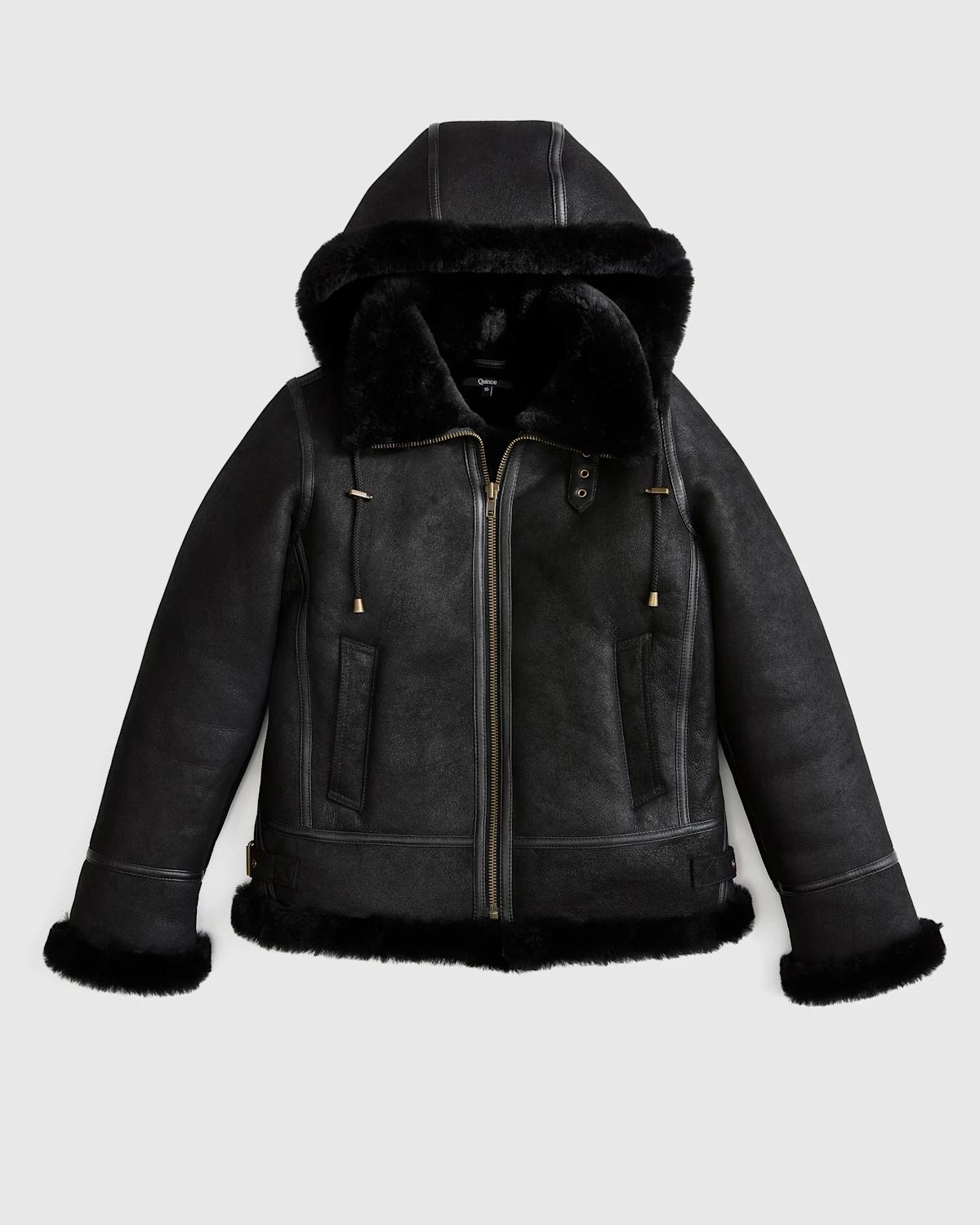 the black shearling bomber jacket