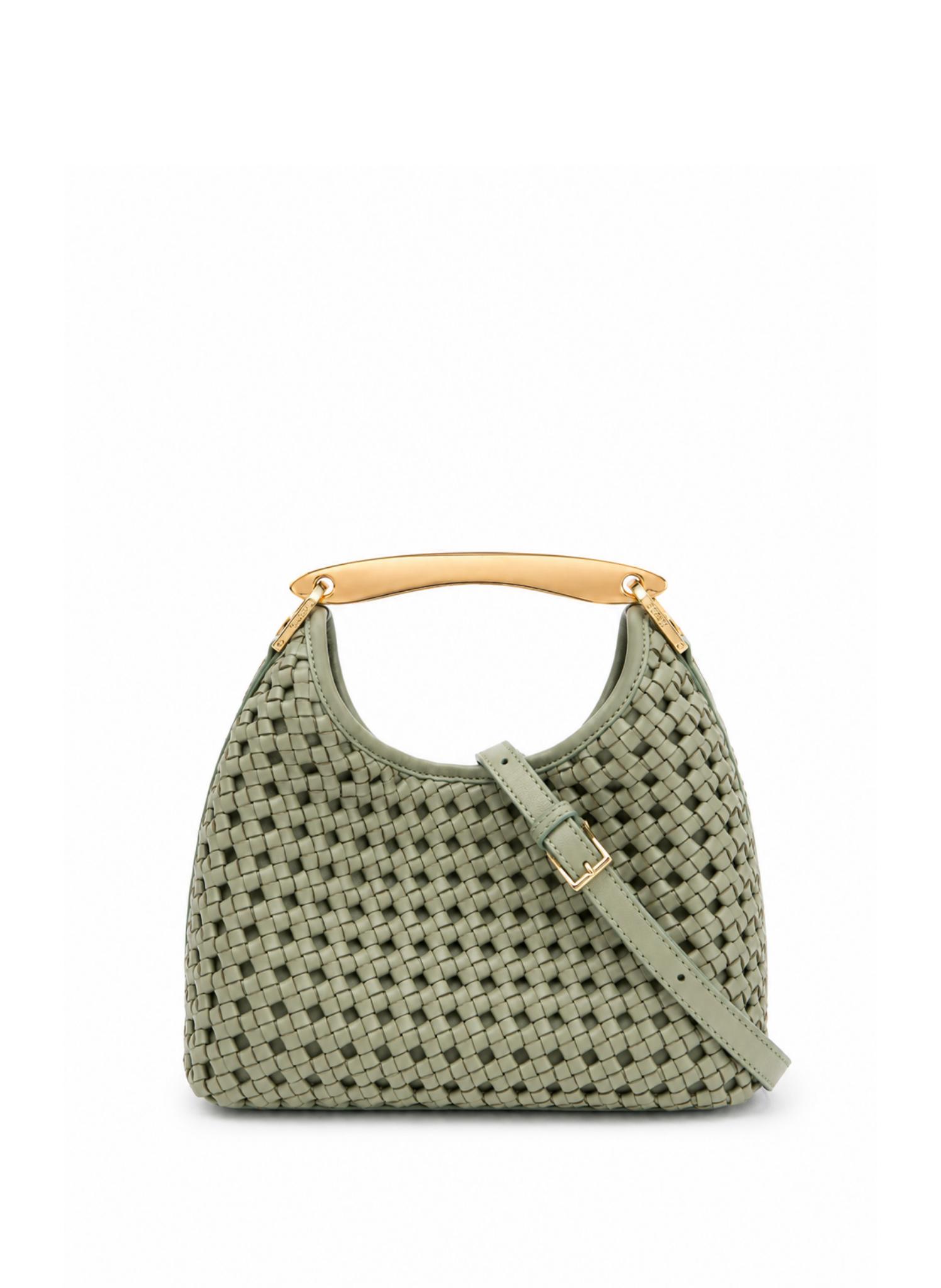 Elleme Small Boomerang in Dusty Green Woven Leather - designer crossbody bags