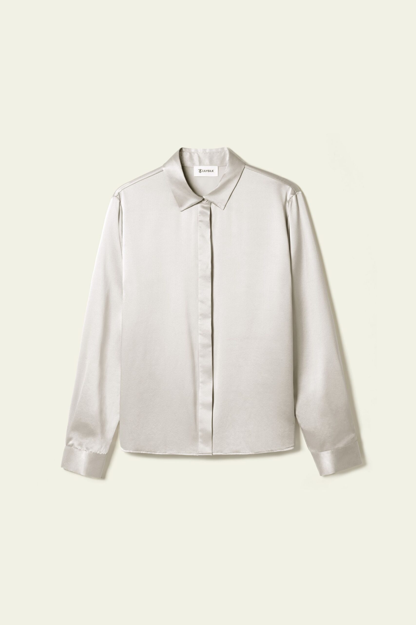 LILYSILK Basic Concealed Placket Silk Shirt in Pale Gray - Kaitlyn Meade outfits